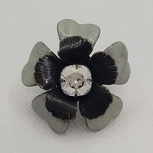 Liz Palacios Swarovski Crystal Flower Enamel Filigree Adjustable Ring Statement